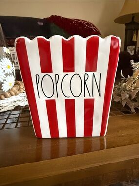 Rae Dunn Red and White Striped Ceramic Popcorn Container- Set of 2